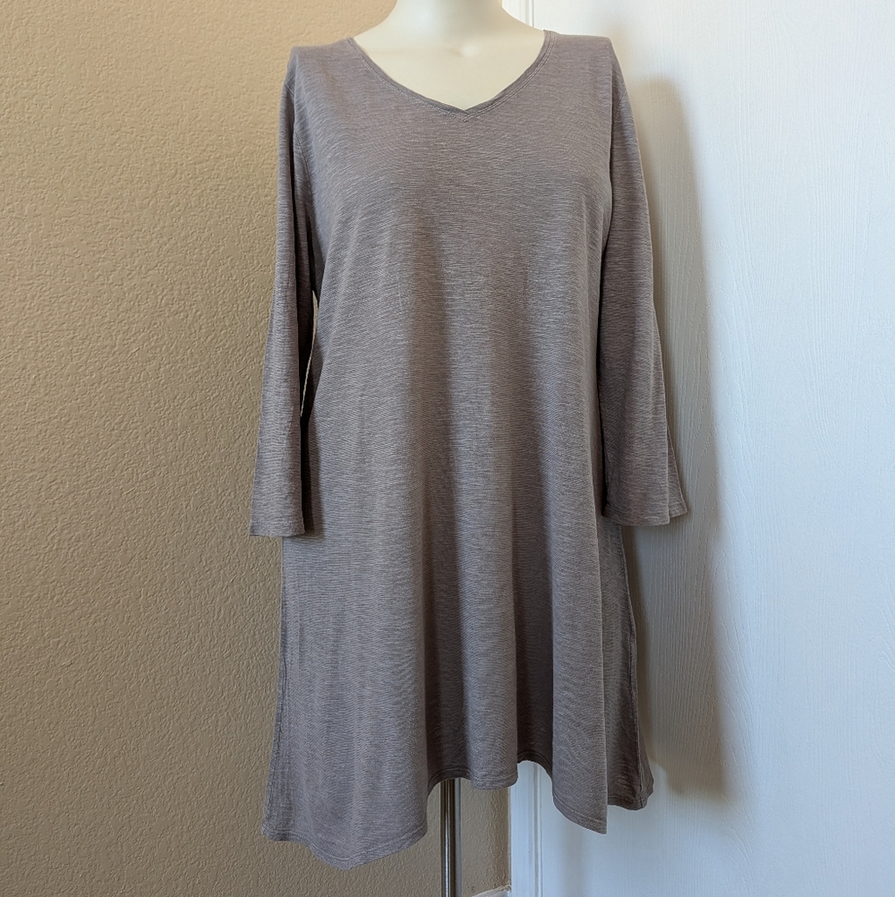 Eileen Fisher Linen Asymmetrical V-Neck Tunic Top Grey XL